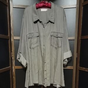 Elegant Gray Button-Up Blouse